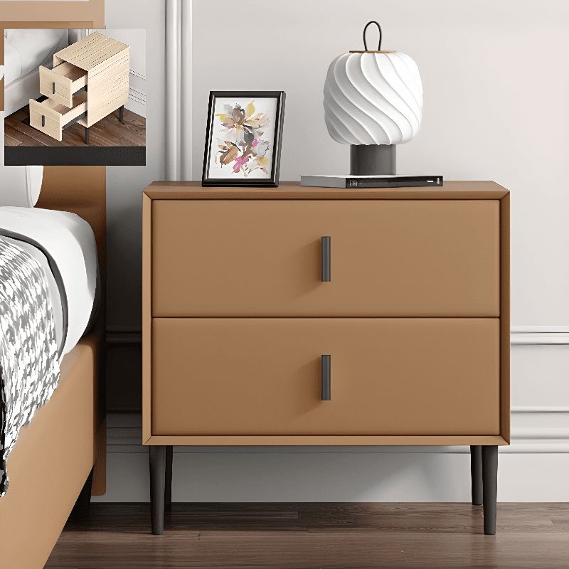 Art Deco Pleather Countertop 2 Drawer Nightstand with Leg - image 10