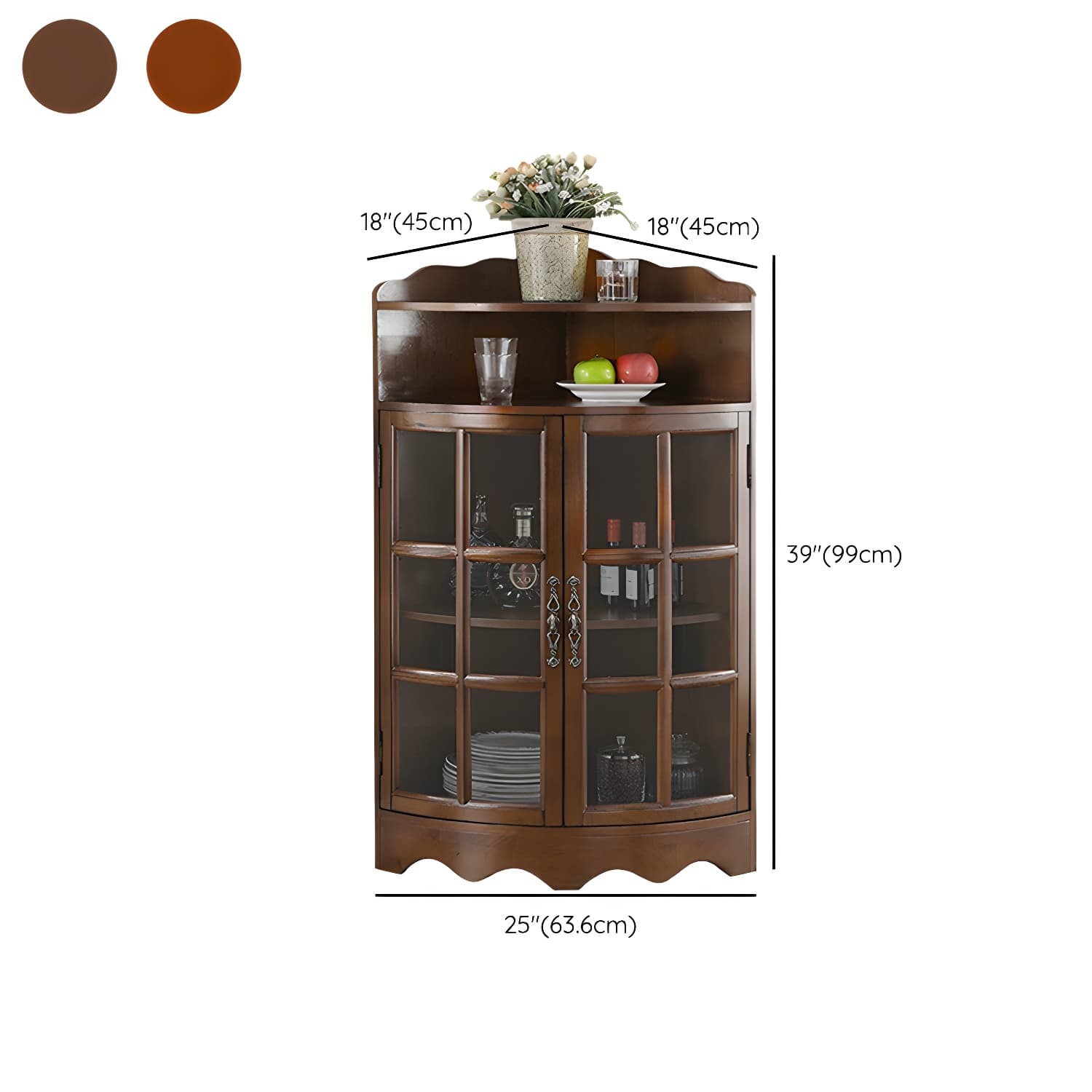 Mid-Century Modern Corner Accent Cabinet with Brown Wood Countertop, Glass Door & Cabinet Storage - image 12