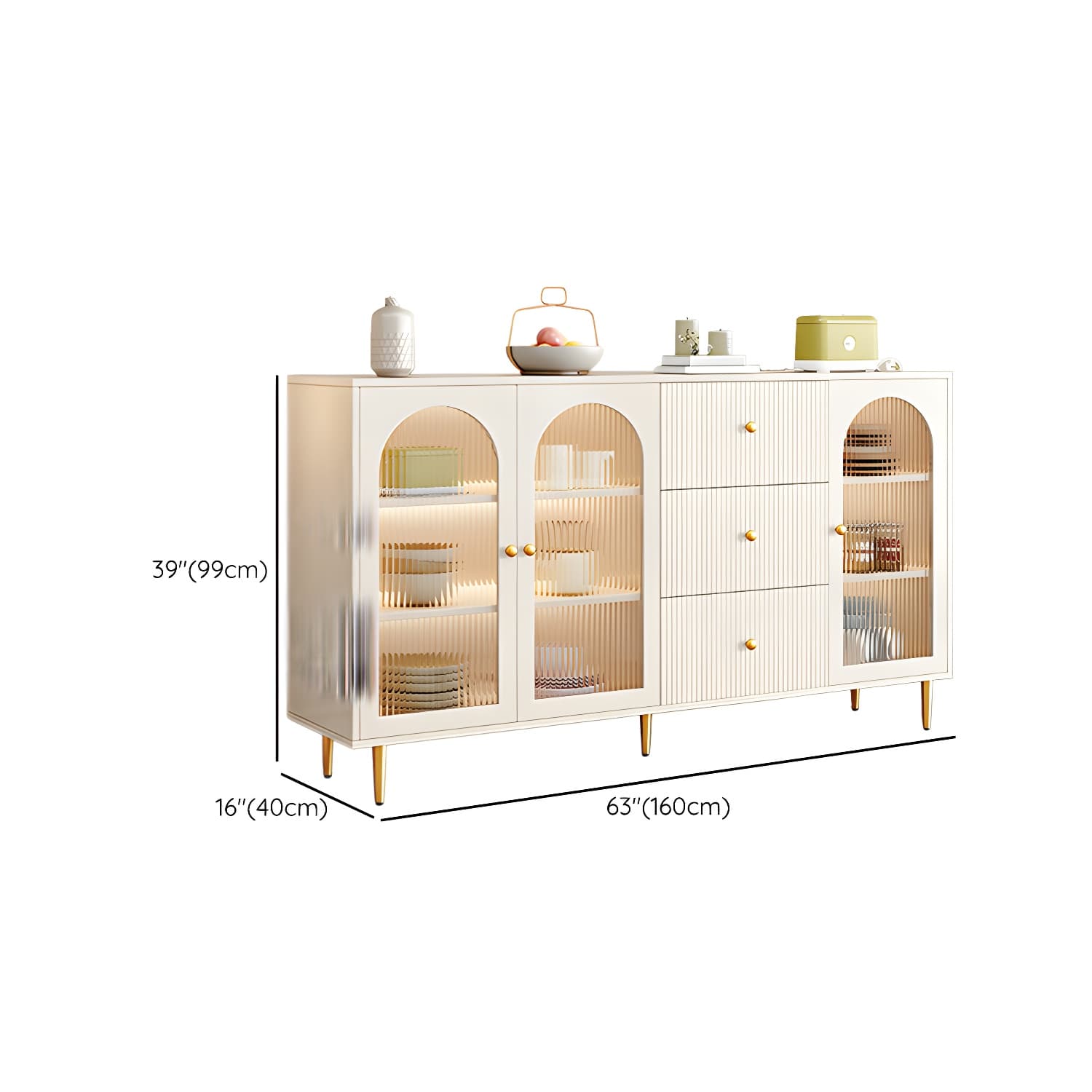 Glam White Wood Sideboard Credenza with Glass Doors and Adjustable Shelves - image 20