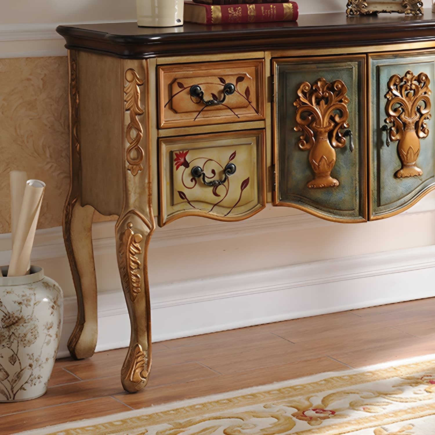 Solid Wood 35.4" Tall 2 - Door Accent Cabinet, Industrial Accent Cabinet with 4 Drawers - image 14