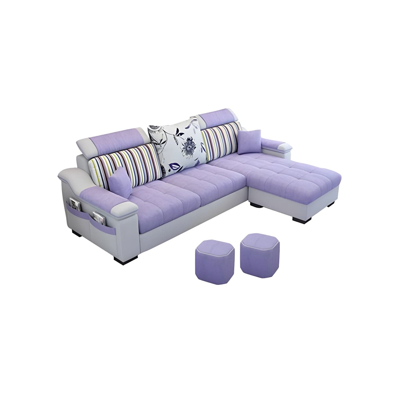 Modern Reversible Straight Sectional Sofa with Ottoman in Linen Upholstery, Sloped Arms - image 8
