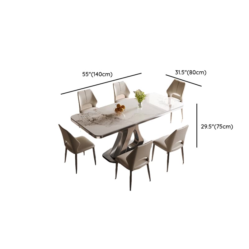Dining Table Set with Slate Stone Top, Stump Base, Fixed Table, Padded Chair with Back in White - image 12
