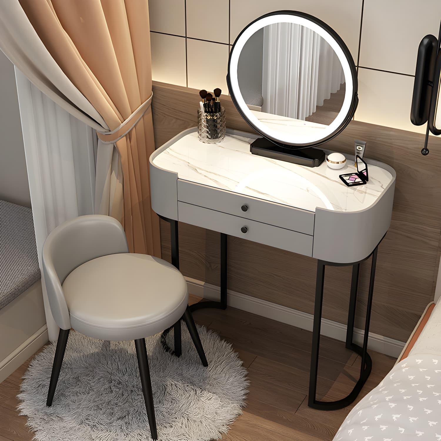Contemporary Bedroom Makeup Vanity Desk Glass Vanity Dressing Table with Stool - image 8