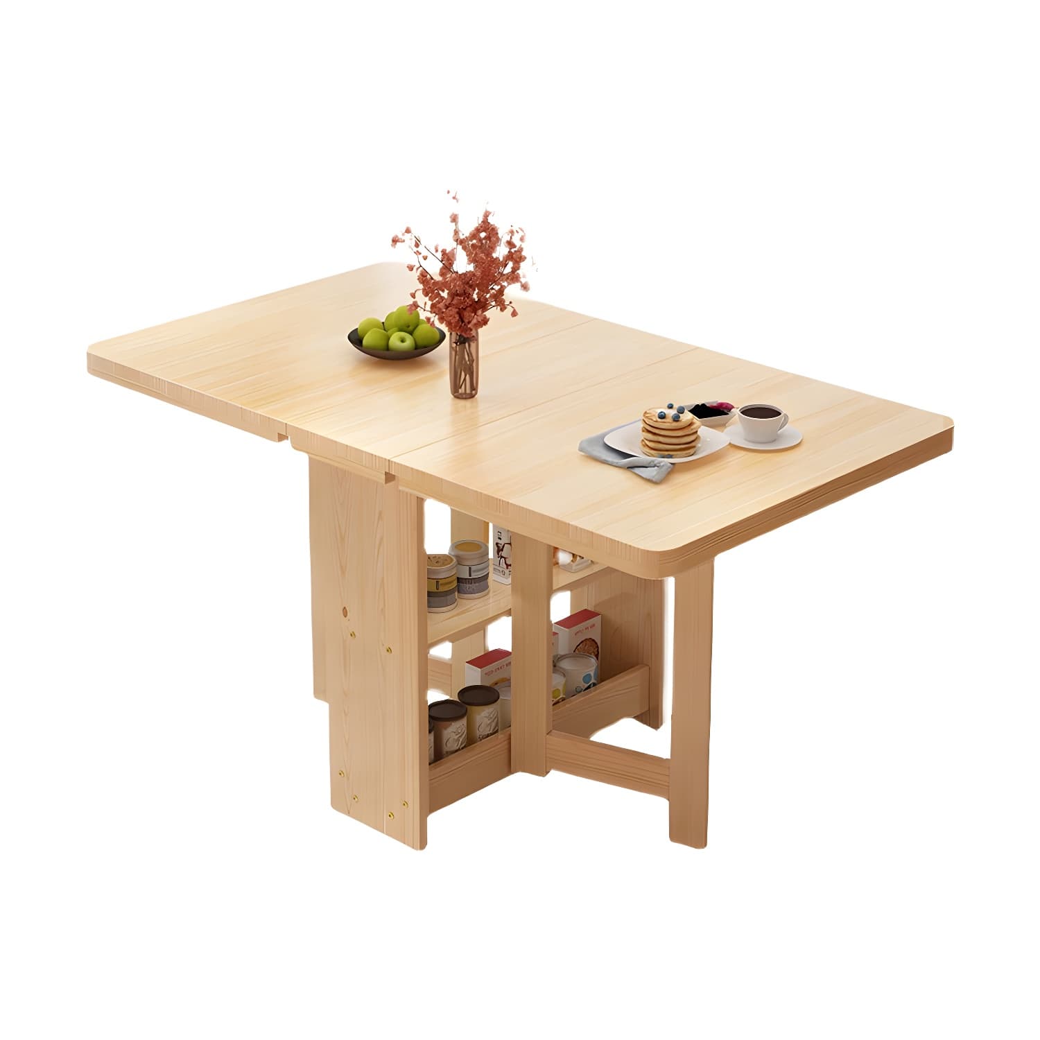 Modern Rectangular Wood Dining Table with Pedestal Base, Seats 4, Drop Leaf Design - image 6