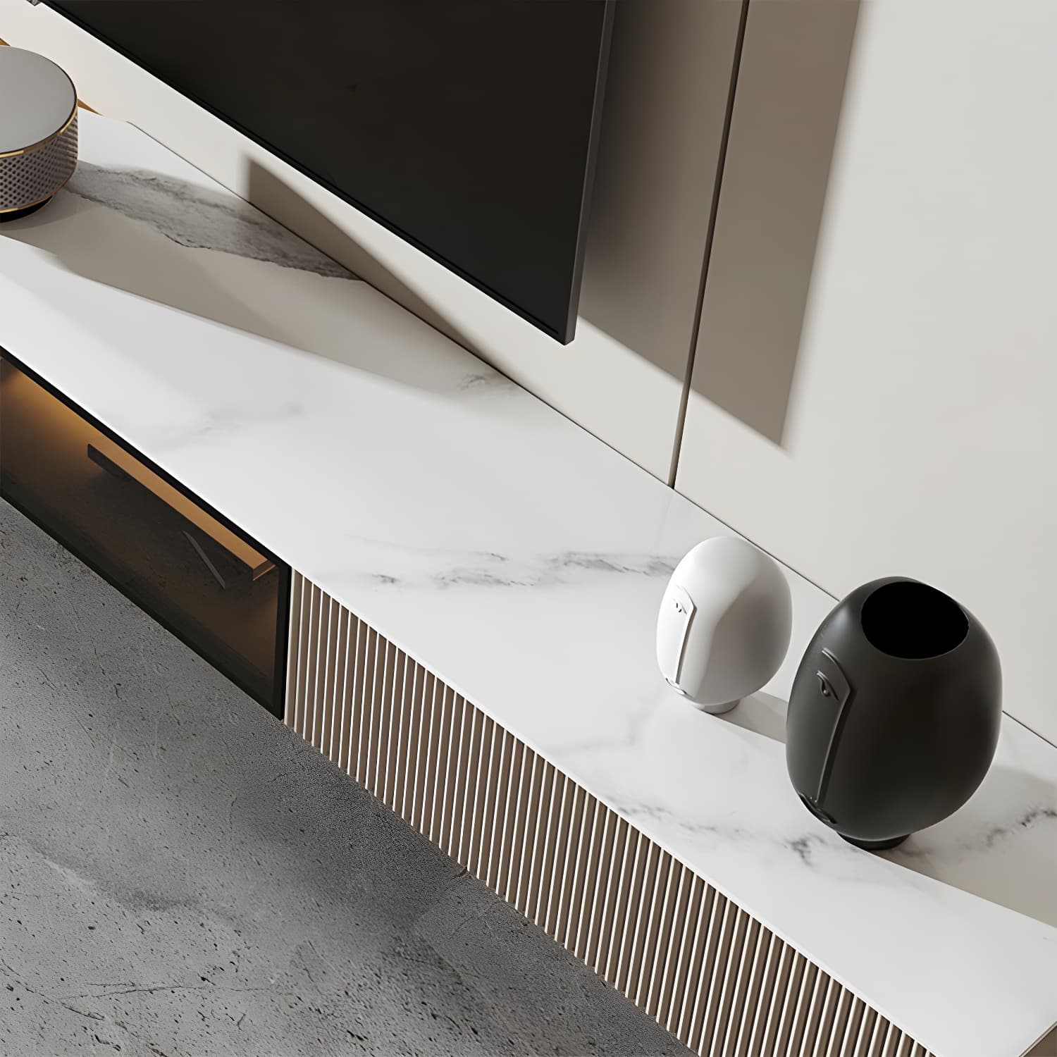 Contemporary 2 Drawers TV Stand Stone Counter Top Wall-mounted TV Cabinet - image 8