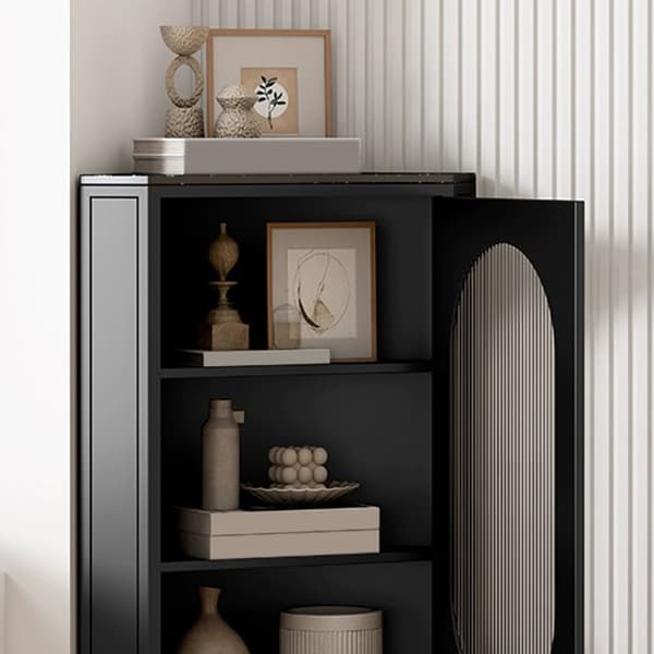 Modern Corner Accent Cabinet with Glass Doors and Iron Base (Easy Assembly) - image 9