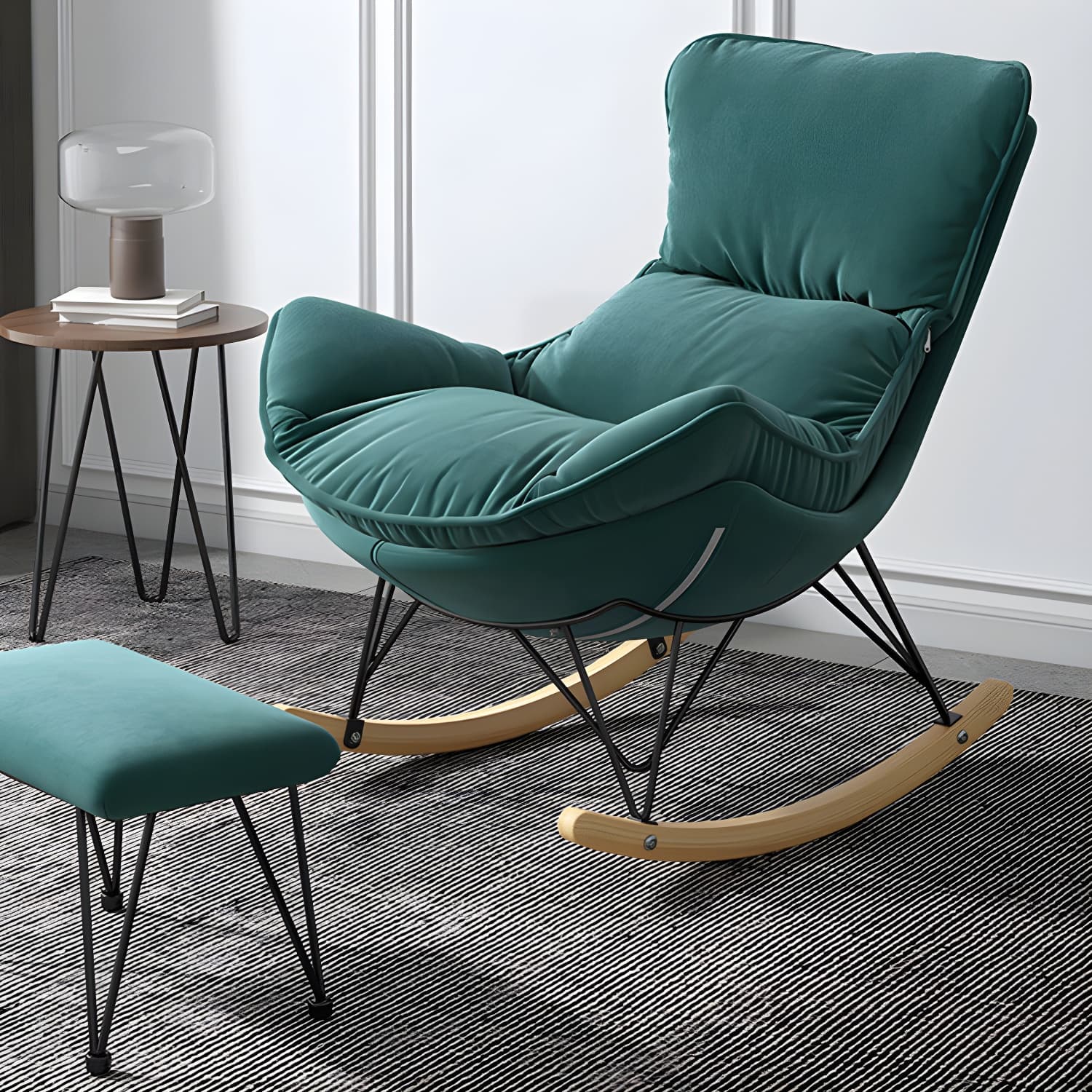 Simple Faux Leather Rocker Chair Plain Rocking Chair with Removable Cushions - image 21