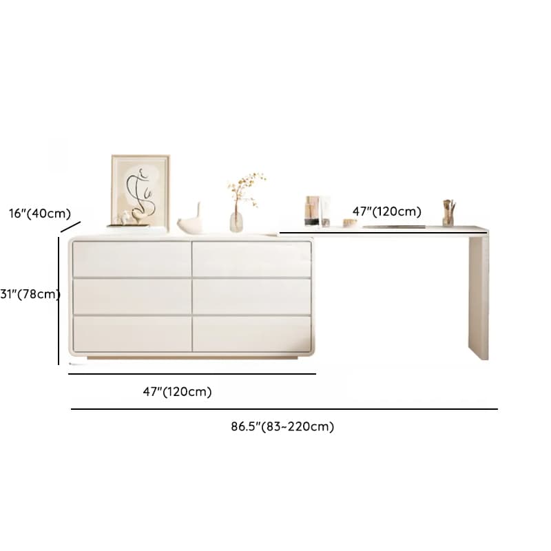 Large White/Transparent Vanity Set with 6 Drawers, Polymer/Lumber Frame, Lighted Mirror, and Scalable Chair - image 6