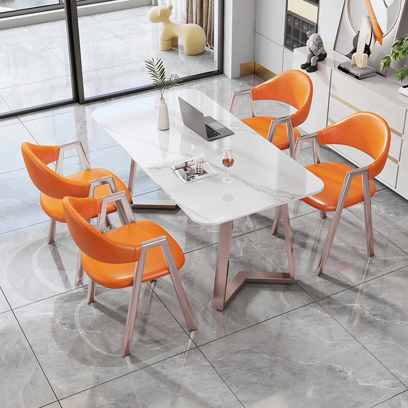 Sleighing Dining Table Set with Fixed Table, Padded Chair, Back, Armrest, 5-piece in White - image 3