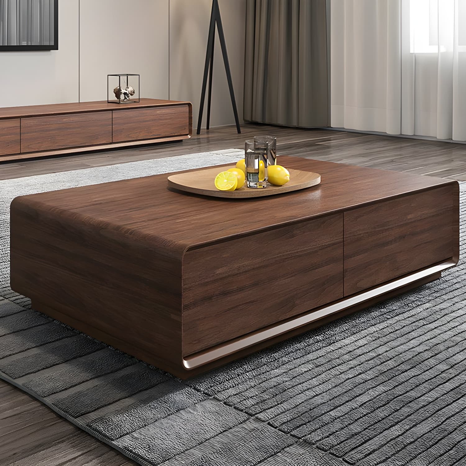 Modern Wood Coffee Table with Drawers - Rectangular Shape and Storage Included - image 9