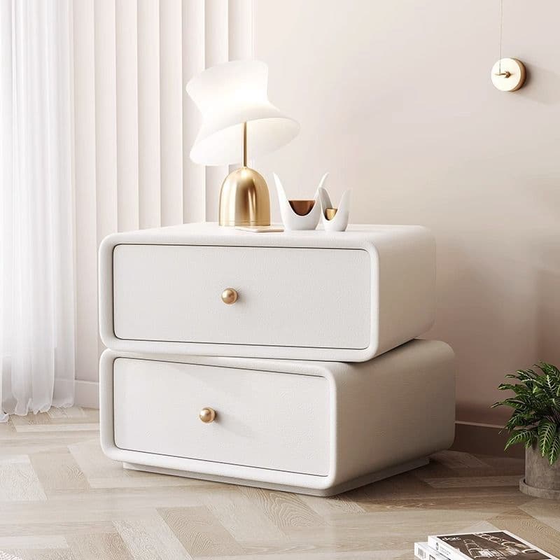 Simplistic 2 Tiers Drawer Storage Nightstand with Light Colored Wood, Swivel Feature, and Pleather Countertop - image 4