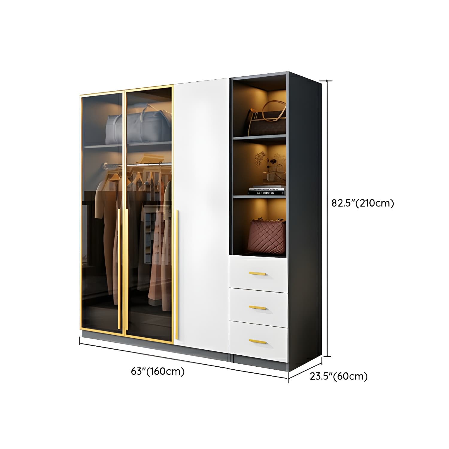 Contemporary Color Block Glass Doors Combination Armoire with Shelves Storage - image 24