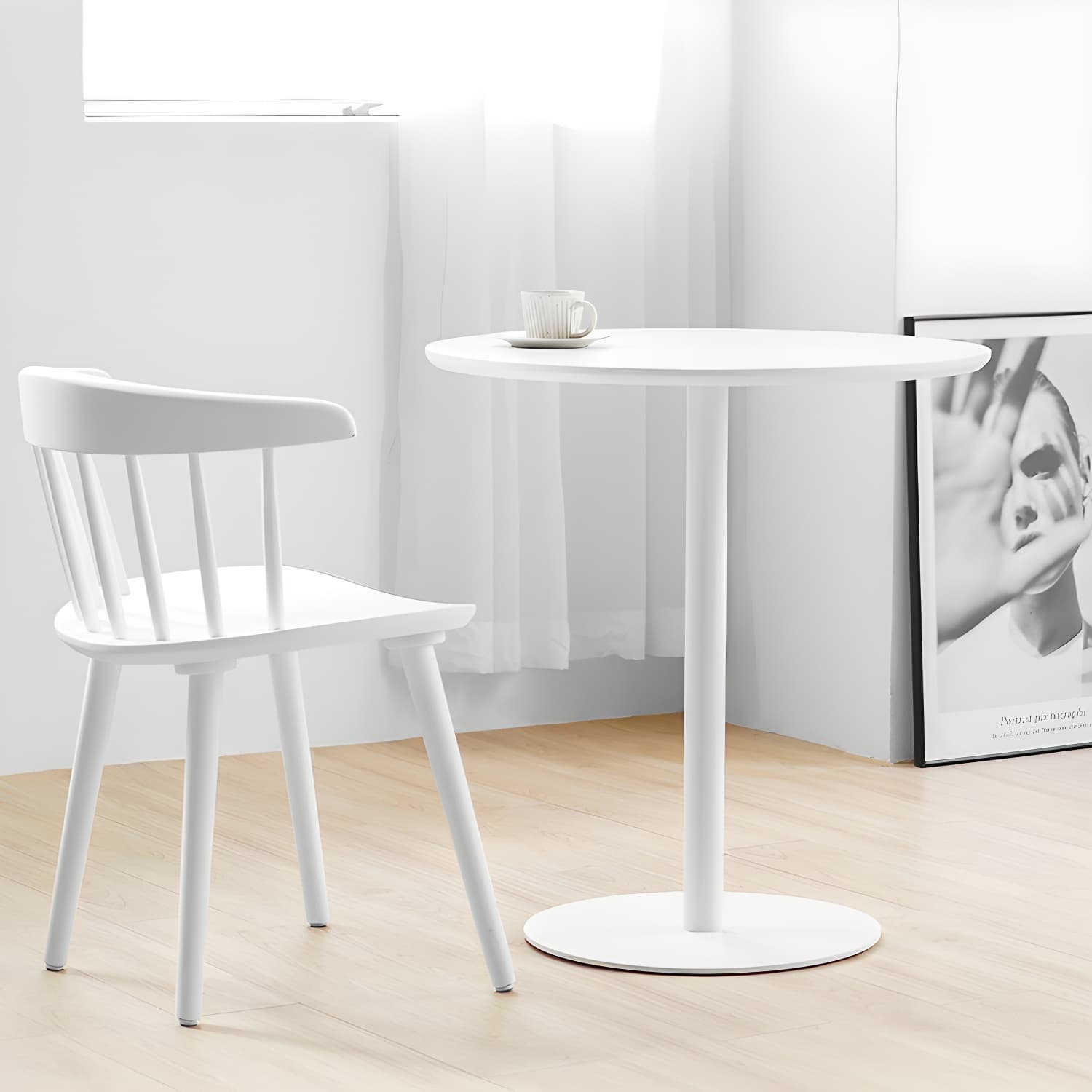 Round Tulip Base Casual Dining Table Four-Color Fixed Table with Solid Wood - image 9
