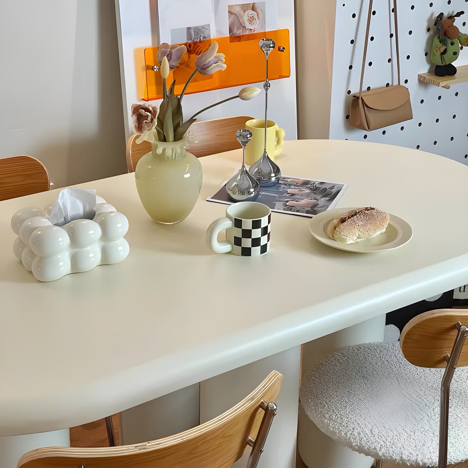 Scandinavian Wooden Oval and Round Dinner Table in White for Dining Room - image 7