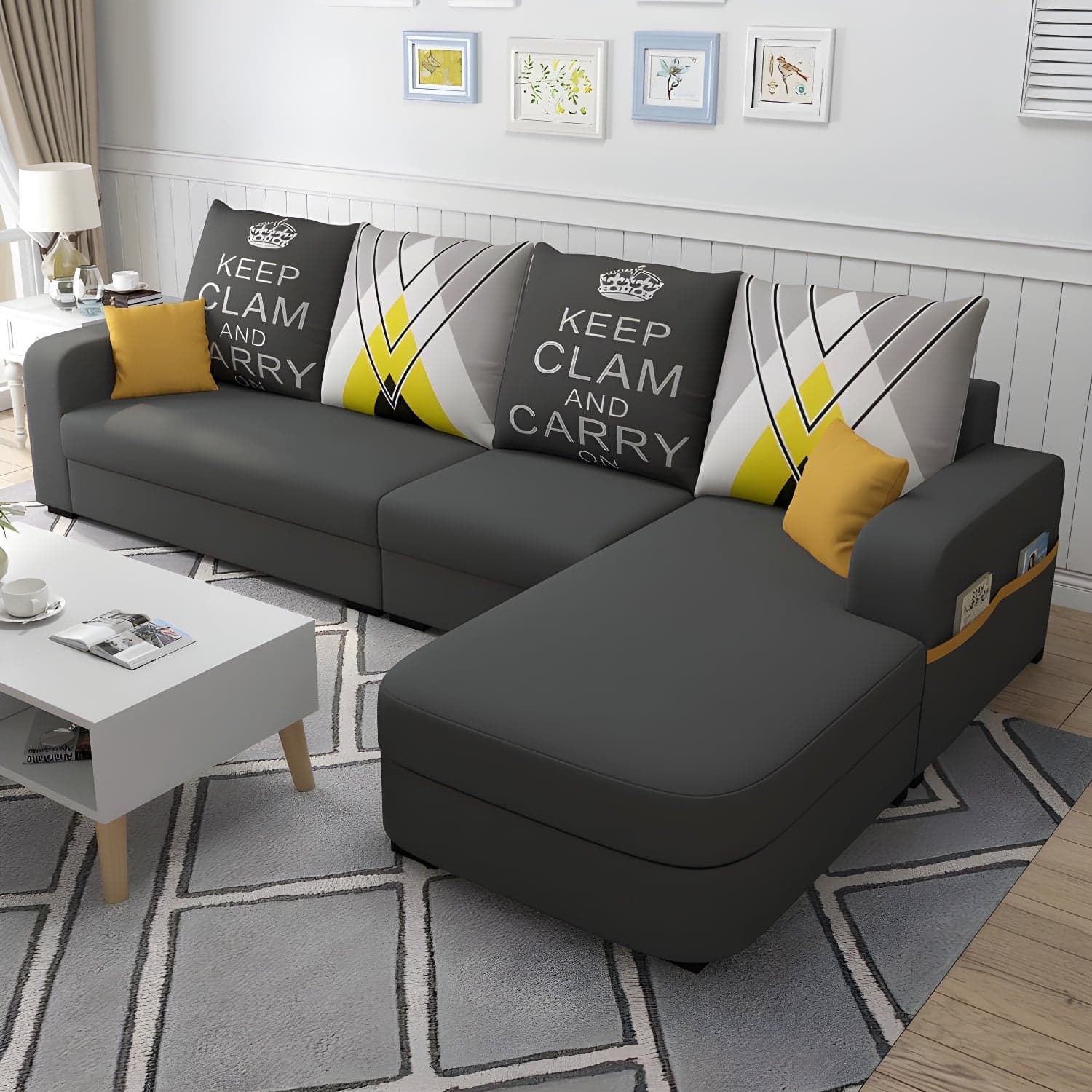 Modern Reversible L-Shape Wooden Frame Sectional Sofa with Square Arm and Storage Included - image 6