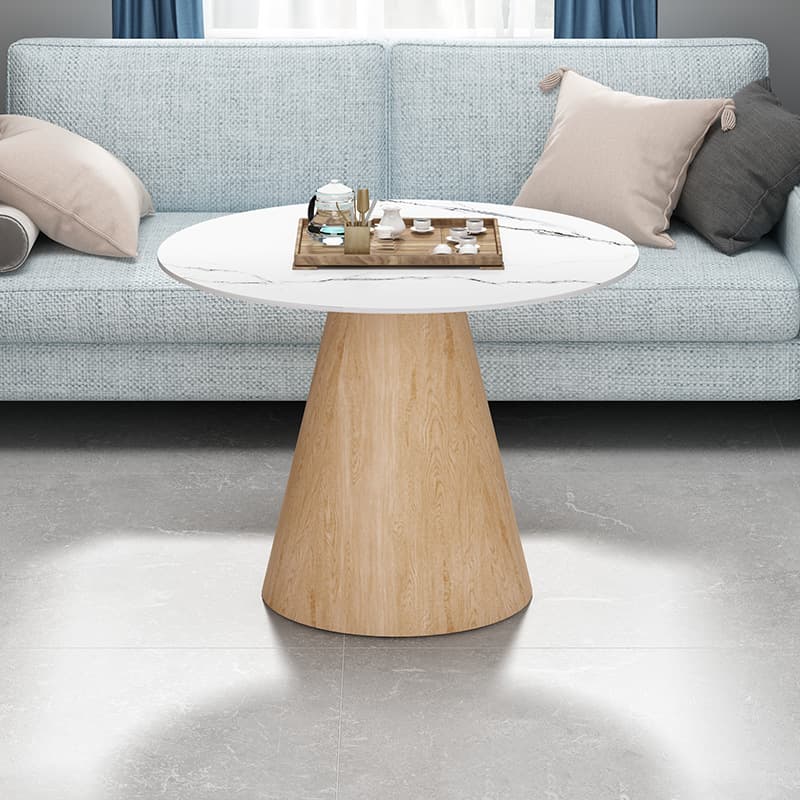 Organic Modern Style Circular Sintered Stone/Manufactured Wood Single Side Table with Plinth for Indoor Use - image 3