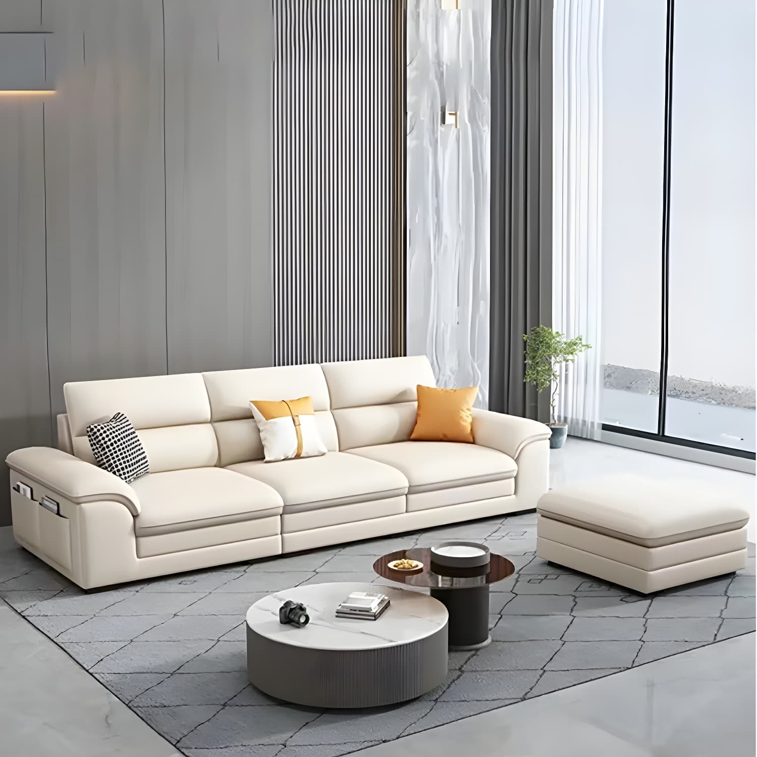 Modern Beige Stationary Sectional Sofa in Scratching Cloth with Wood Frame and Pillow Top Arms - image 10