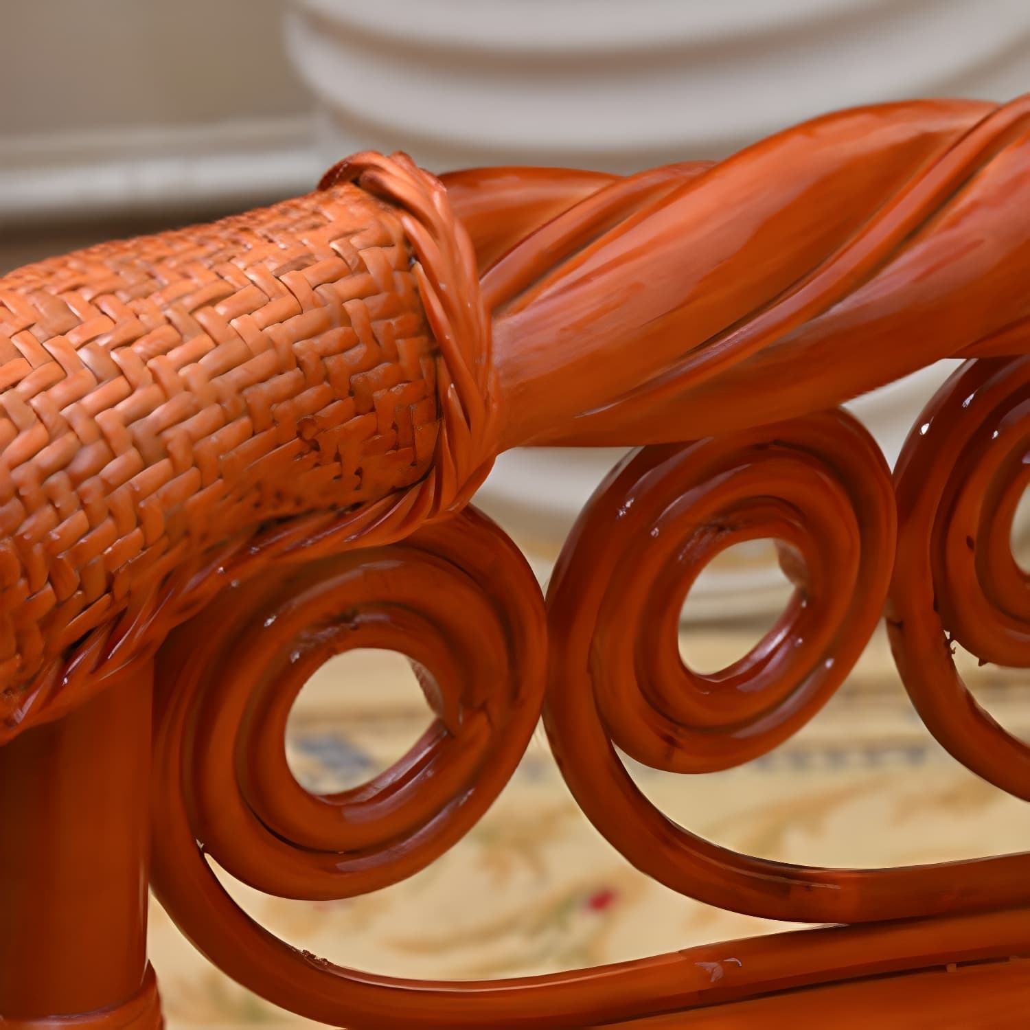 Traditional Spindle Rocking Chair Tobacco Finish with Pillow Rocker Chair Wicker - image 13