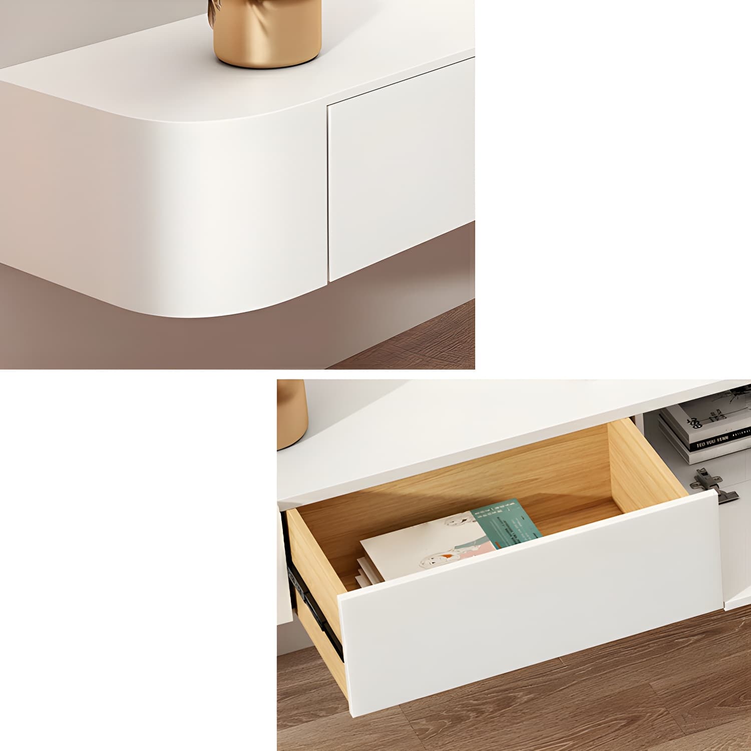 Elegant Rubberwood TV Stand with Floating Mount, Cable Management, and Soft Close Drawers - image 10