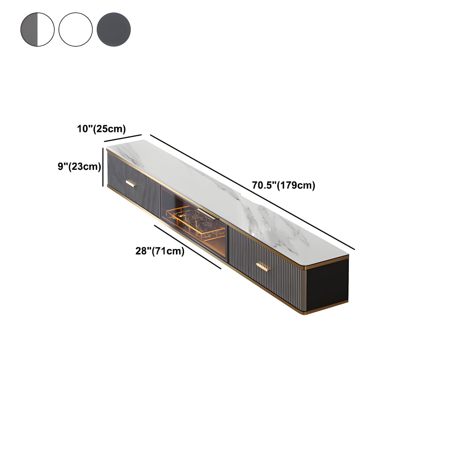 Glam Floating TV Media Stand with Drawers Stone and Wood TV Stand - image 16