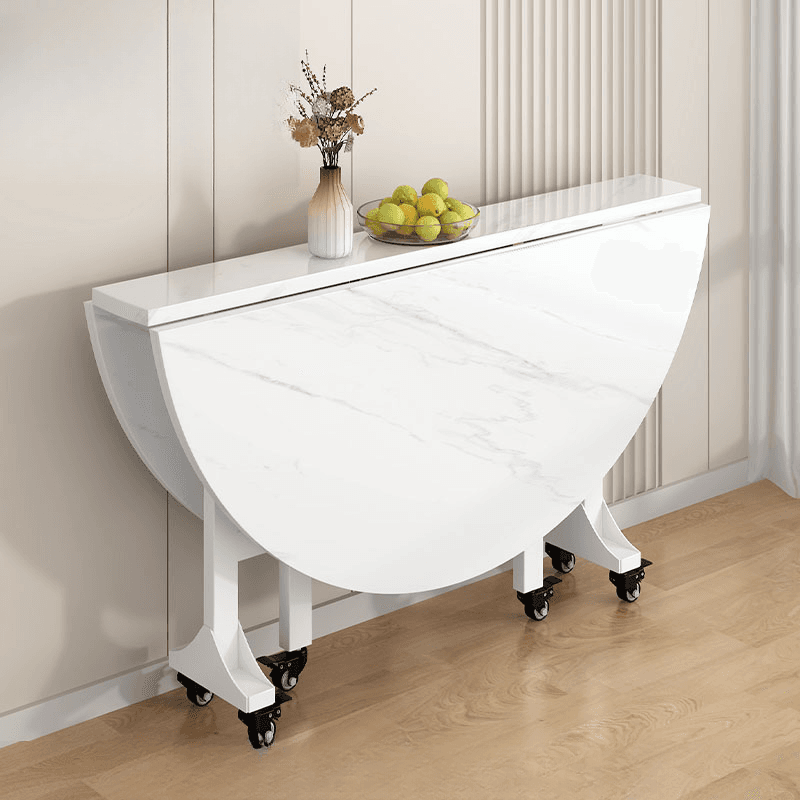 Modern Simple Style Circular Dining Table with Lumber Top, Chalk Color, Pop Up Mechanism, Seats 2 to 6, and Collapsible