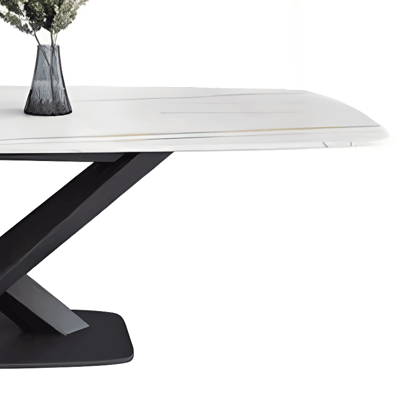 Rectangular Slate Stone Dining Table Set with Stump Base, Padded Chair, and Back in White - image 3