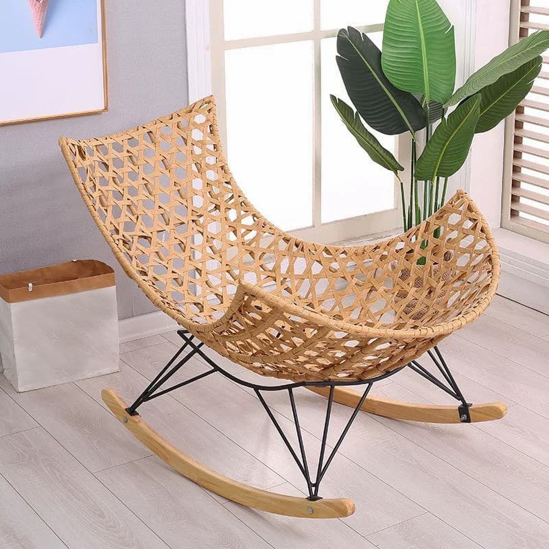Stylish Wicker & Rattan Rocking Chair with Natural Wood Legs - Perfect for Modern Home Décor - image 9