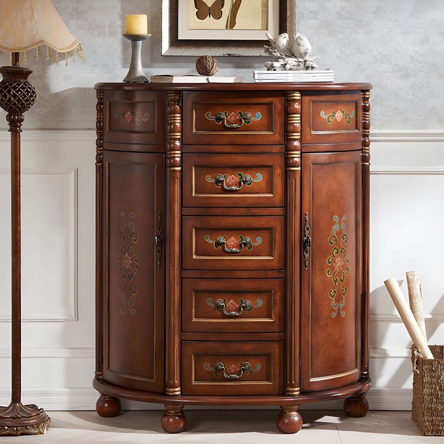 Industrial Bombe Accent Cabinet with Drawers and 2 Doors in Solid Wood - image 6