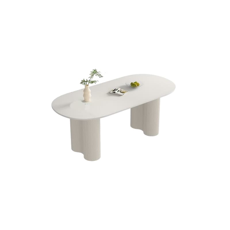 White Modern Stone Top Kitchen Dining Table with Metal Base for Home