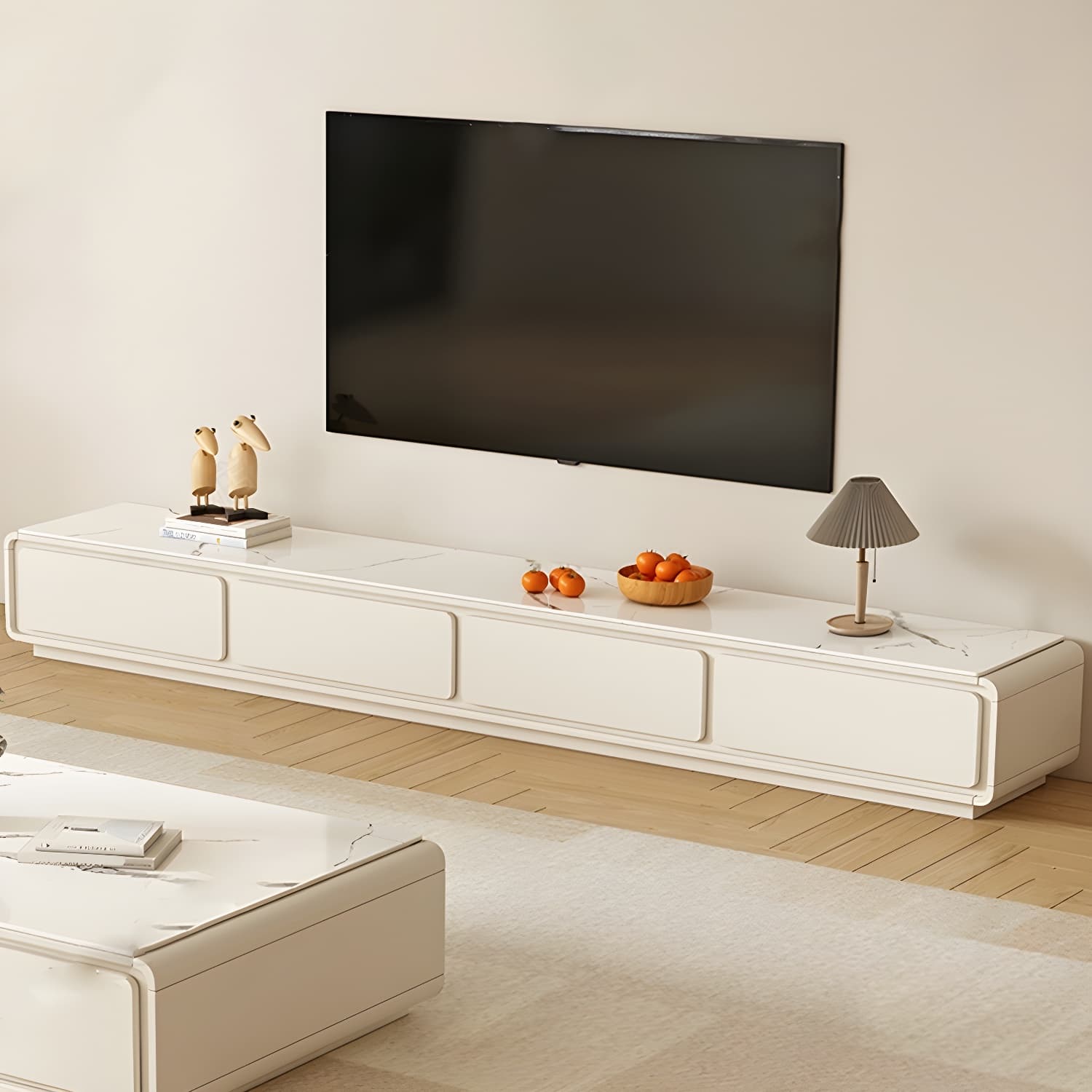 Beige Modern TV Stand with Soft Close Drawers - Cable Management - No Assembly Required - image 4