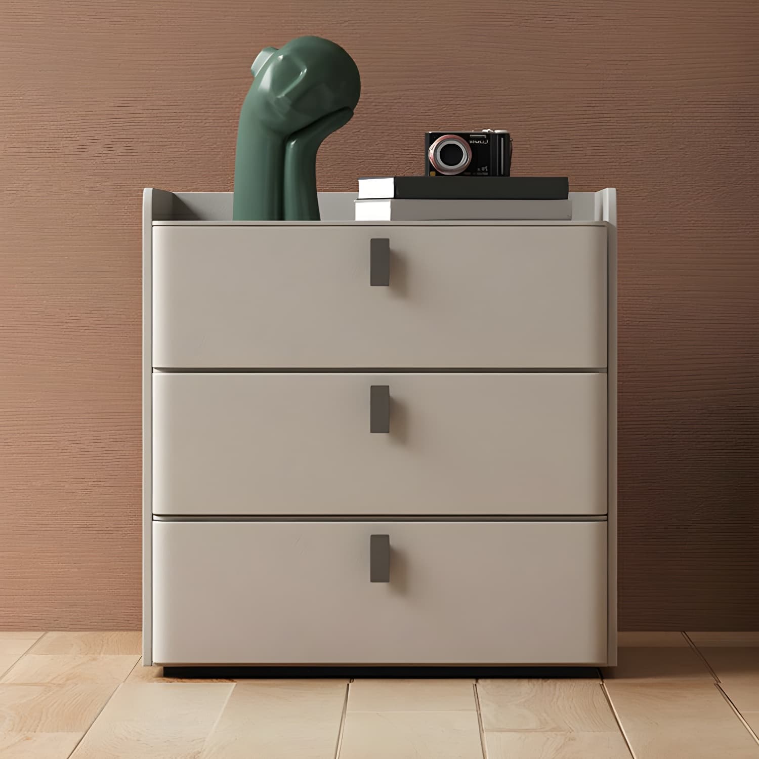 Modern Wood Nightstand with 3 Drawers and Stone Countertop in Small Size - image 15