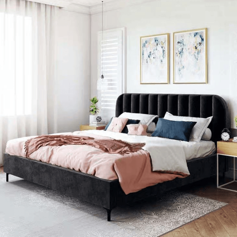 Modern Simple Style Solid Color Platform Bed with Padded Frame and Sponge Upholstery for Bedroom