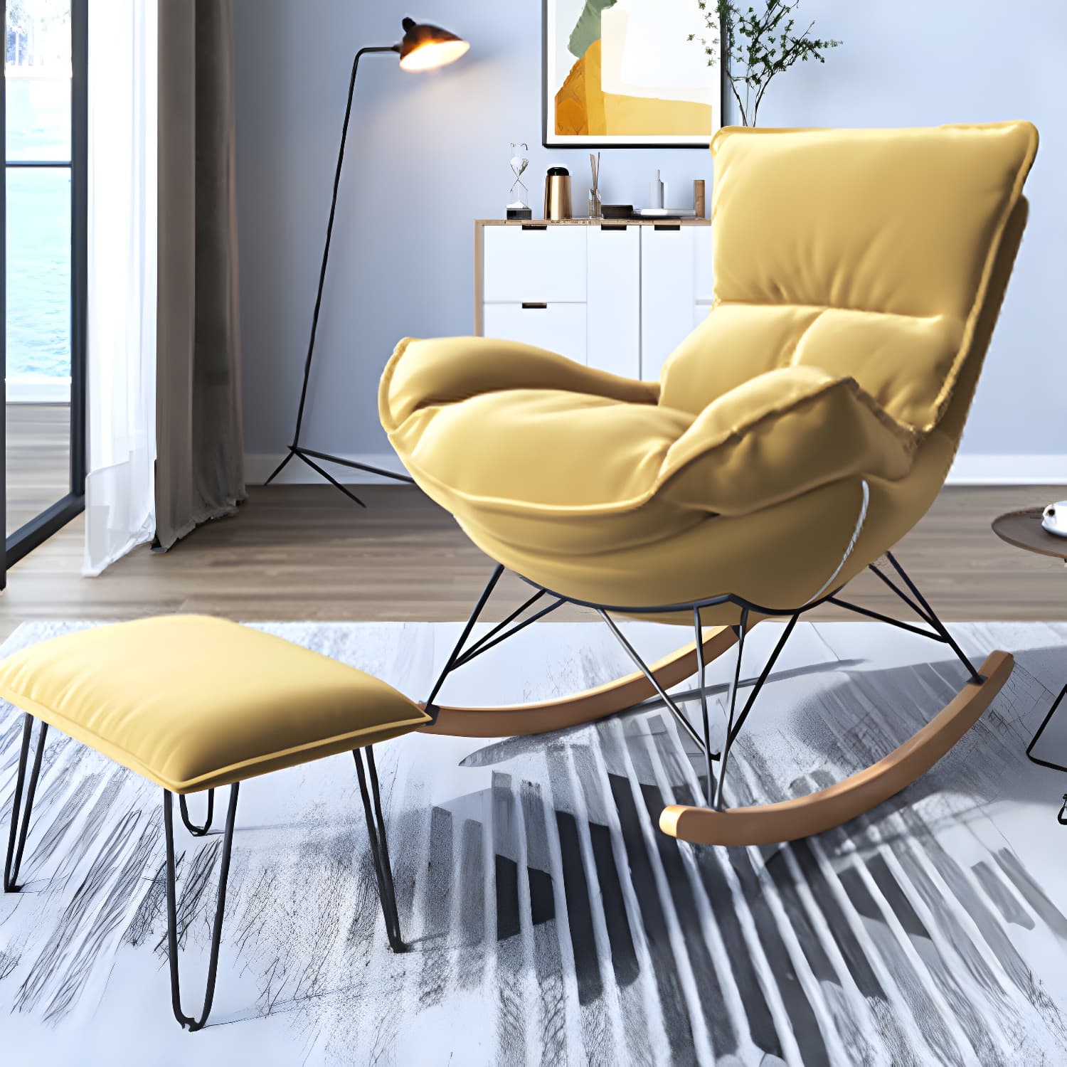 Contemporary Rocker Chair Antique Finish Rocking Chair with Ottoman - image 25