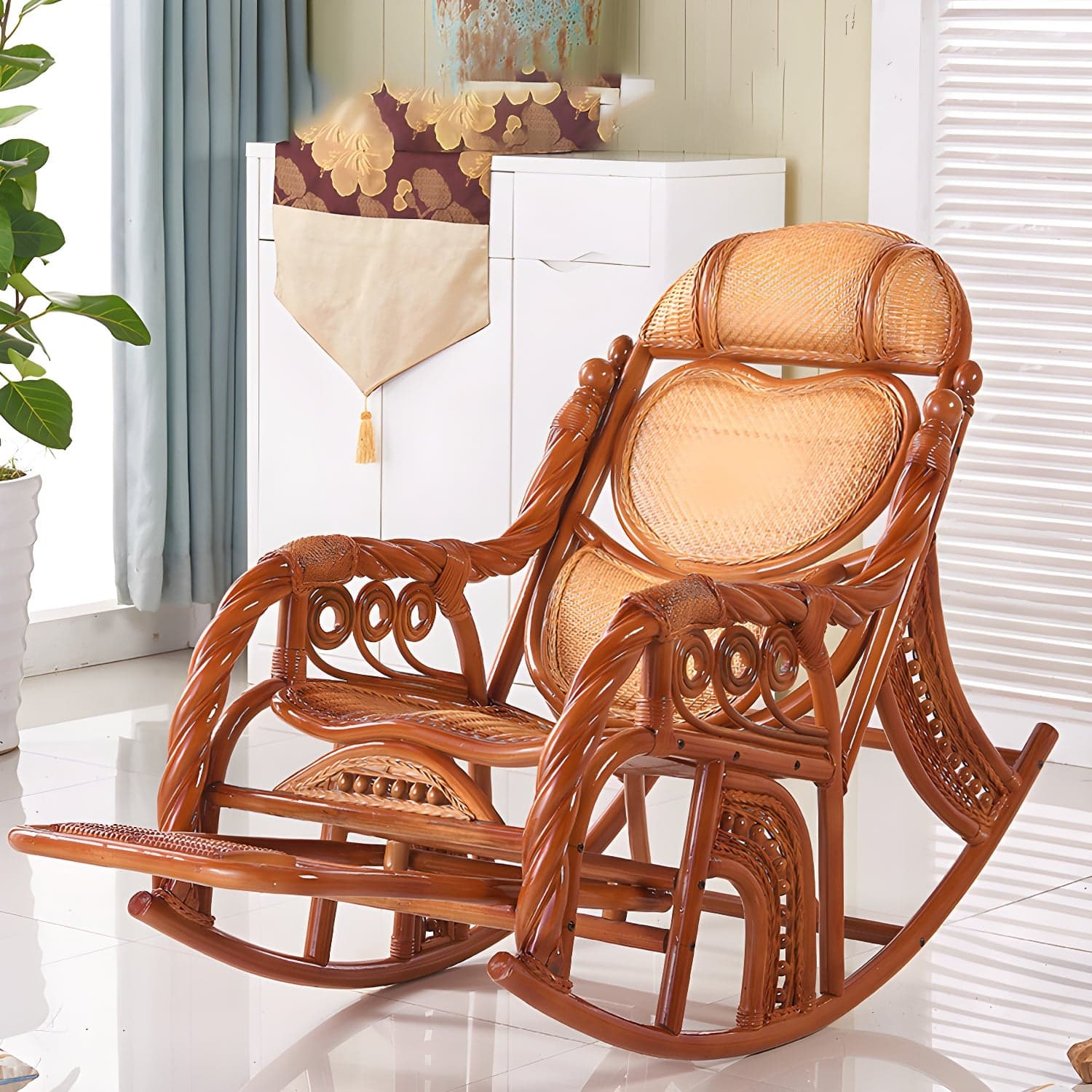 Traditional Spindle Rocking Accent Chair Tobacco Finish Rocker Chair Reclining - image 6