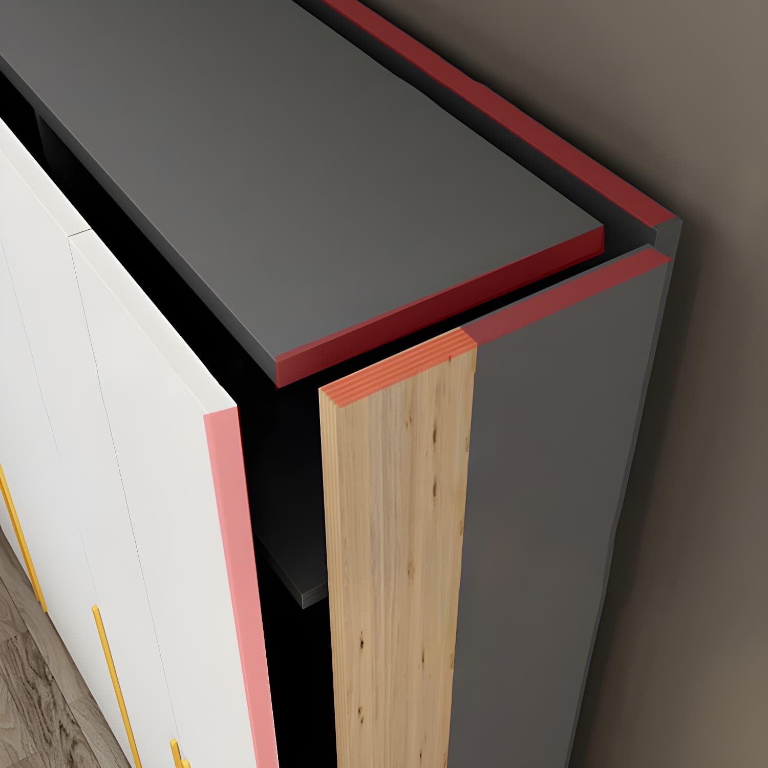 Contemporary Color Block Glass Doors Combination Armoire with Shelves Storage - image 11