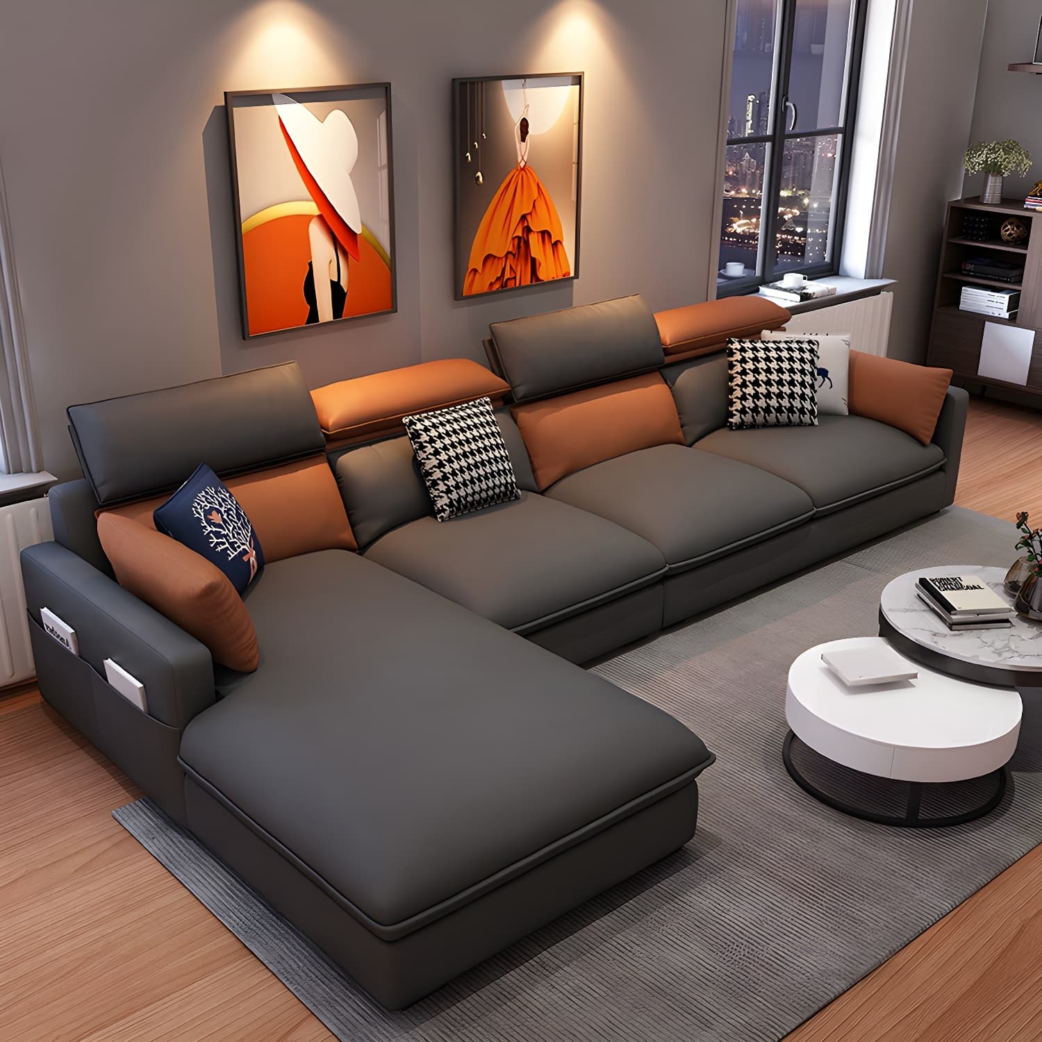 Modern Wood Frame L-Shape Sectional Sofa Chaise with Tech Cloth Upholstery - image 14