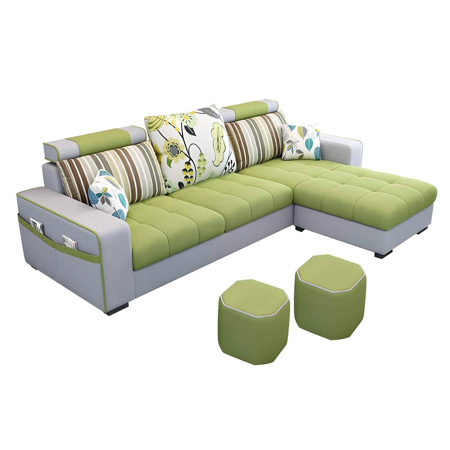 Modern L-Shaped Linen Sectional Sofa with Ottoman and Slipcover, Reversible Design - image 6