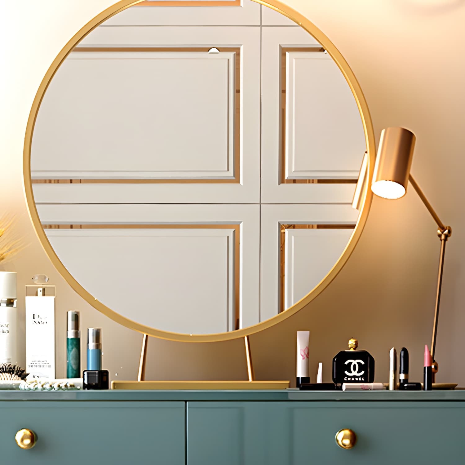 Glam 29.5" Height Wooden Makeup Vanity with Drawers and Mirror - image 9