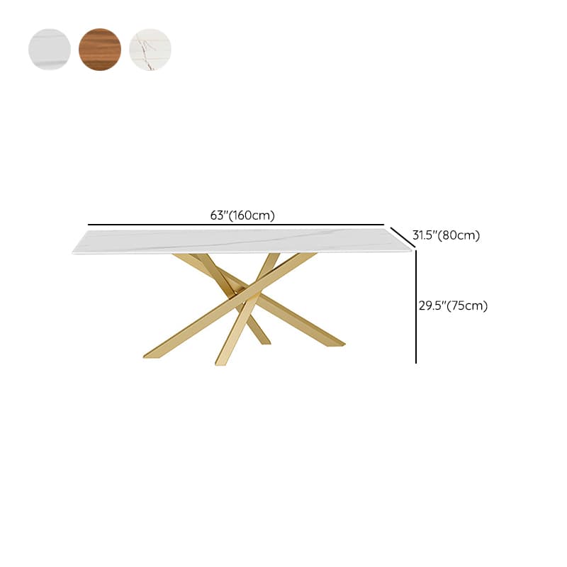 Art Deco Standard Table Height Rectangle Fixed Marble Top/Wood Dining Table with Golden Base for 8/4 People/6 People - image 12