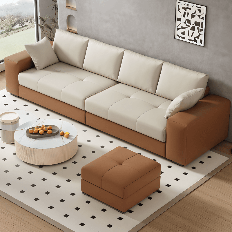 Modern Solid Color Scratch-defiant Standard Sofa in Pu with Dark Grey/Ivory/Coffee Upholstery, 4-seater/3-seater, and 2 Pillows - image 8