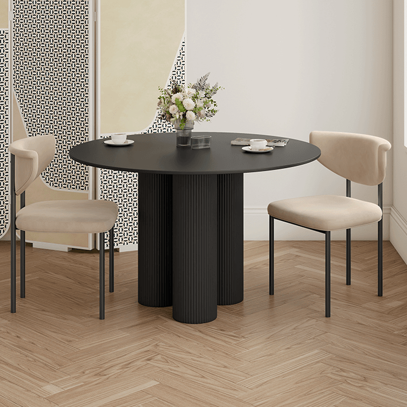 Ribbed Leg Circular-shaped Sintered Stone Dining Table with a Fixed Table Top for 2/for 4 in a Modern Simple Style - image 11