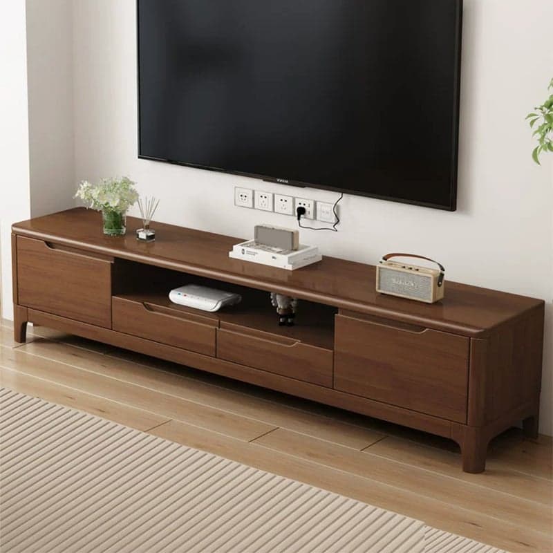 Scandinavian Low Profile 40cm Wide Wood TV Stand with Two Drawers and Cabinet No Assembly Required - image 3