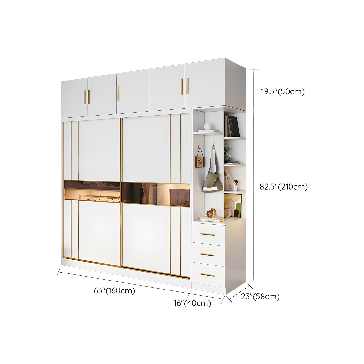 Modern White Wardrobe Armoire with Mirror, Drawers & Clothing Rod - image 30