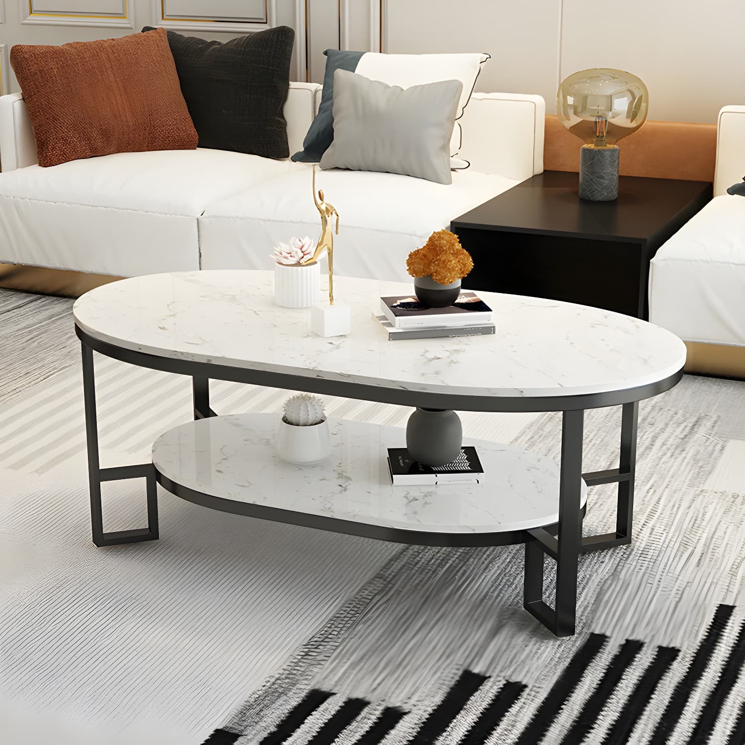 17.72" H Stone/Marble Top Coffee Table Frame Shelf Included Cocktail Table - image 16