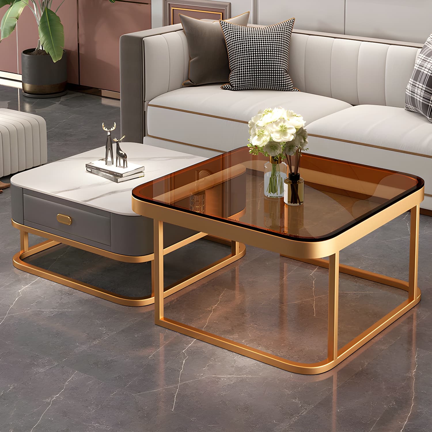 Modern Coffee Table Glass Top Square Nesting Coffee Table Set - image 13