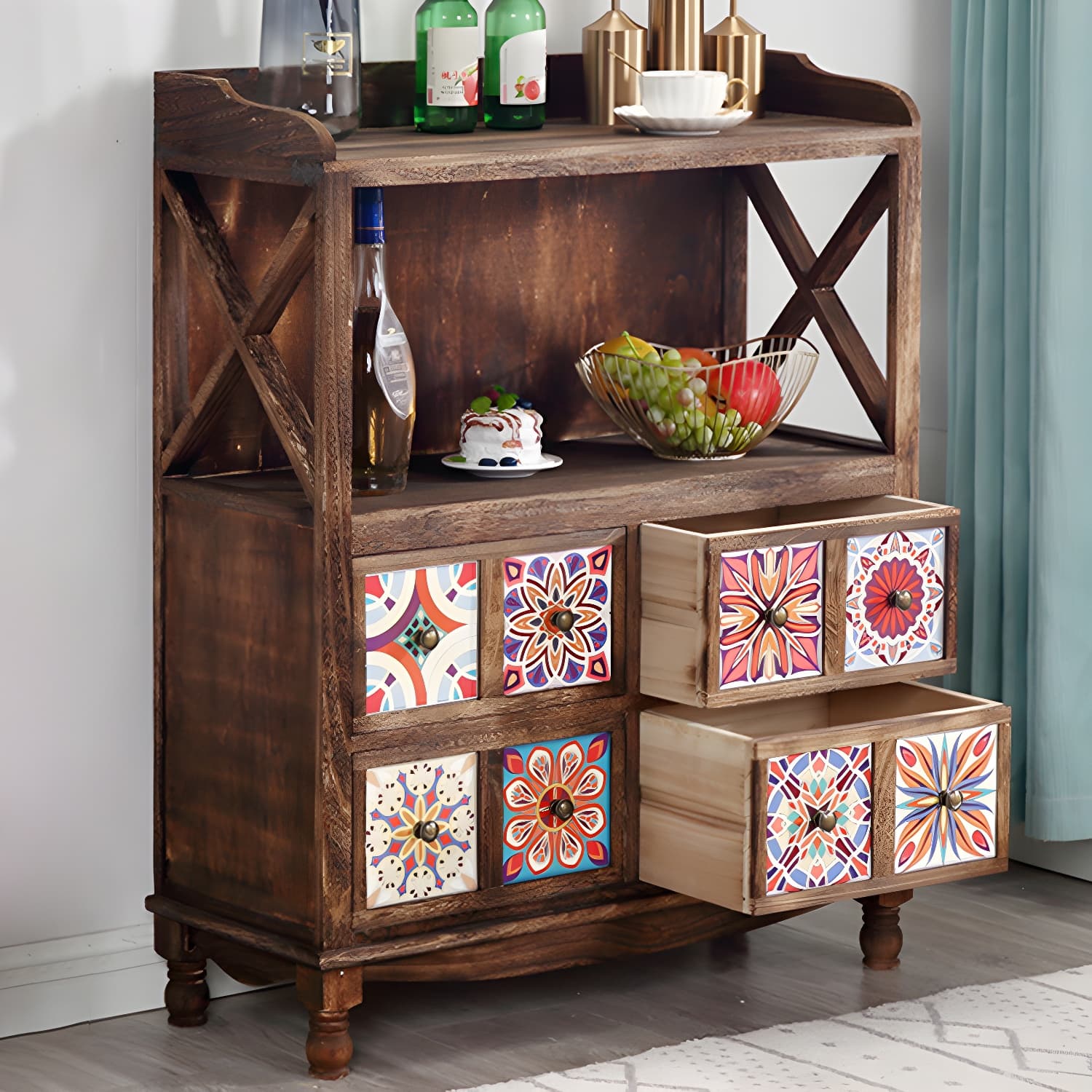 Rustic Farmhouse Wood Server - Compact Sideboard with Drawers and Open Storage - image 6