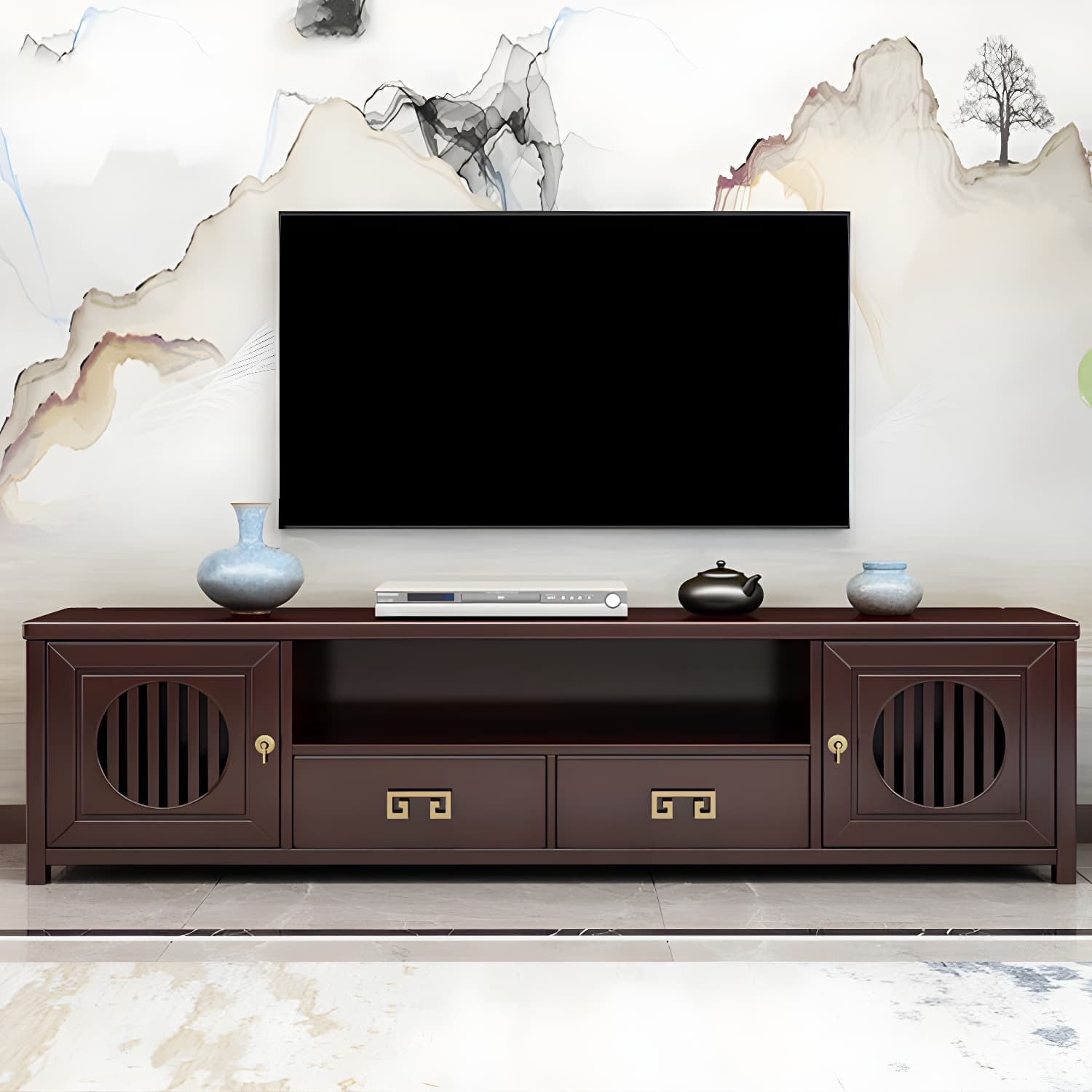 Solid Wood TV Cabinet Traditional Style Household Simple Open TV Stand Console - image 4