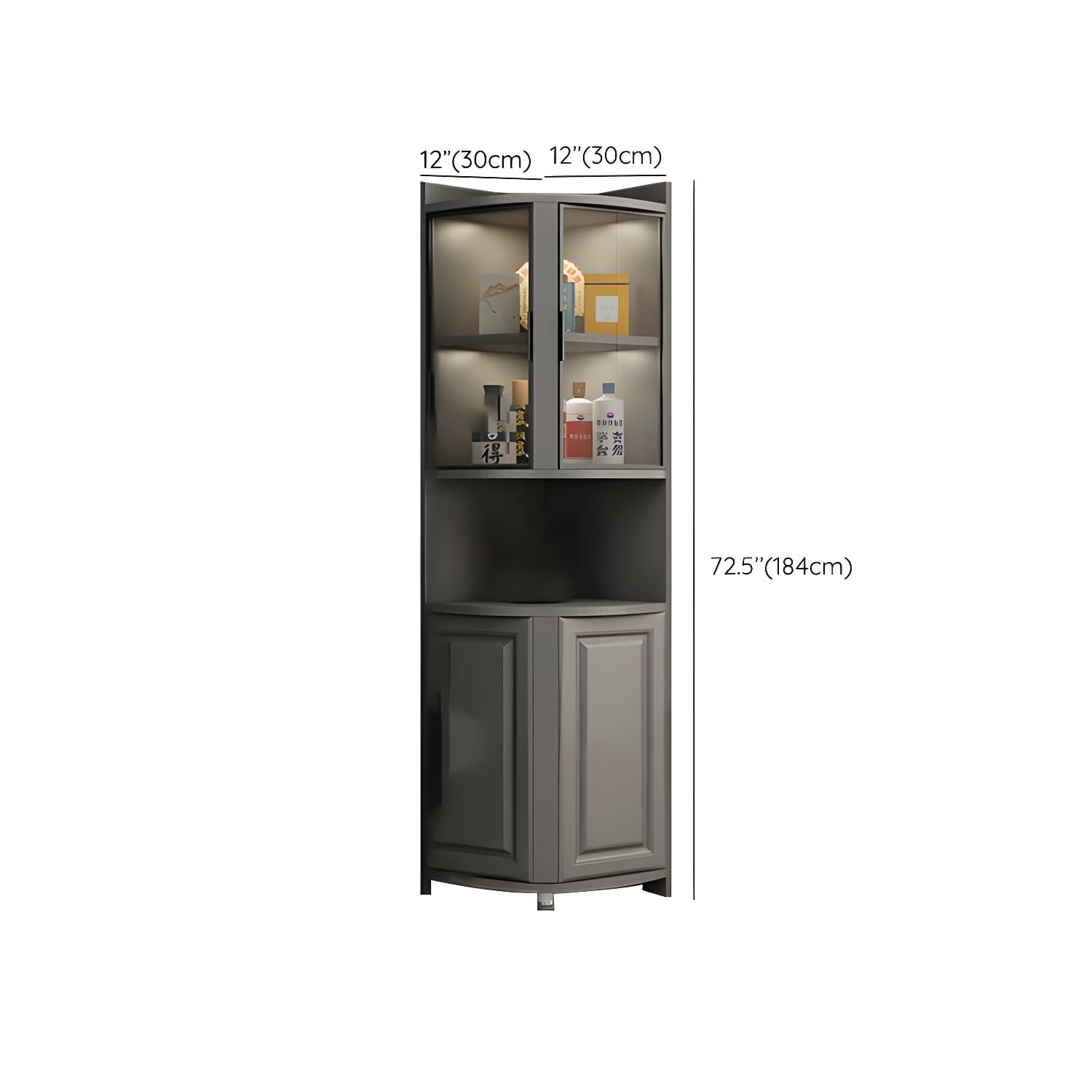 Gray Corner Accent Cabinet with Glass Doors and 8 Interior Shelves - image 17