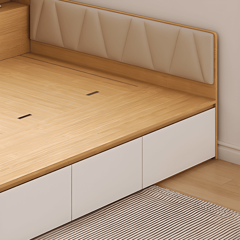 Natural Color Solid Color Bookcase Bed with 3 Storage Boxes for Bedroom - image 4