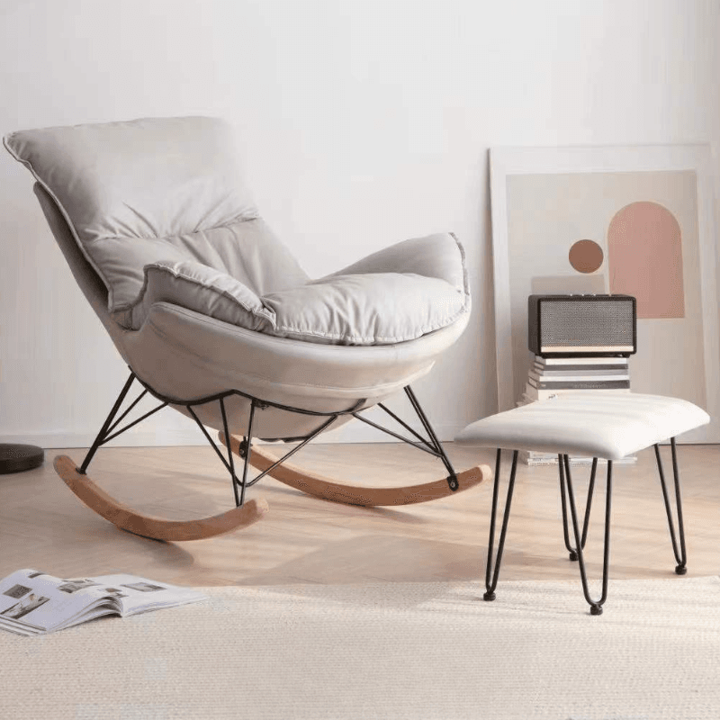 2-piece Stain Resistant Padded Rocking Accent Chair in Apricot Color with Footstool and Lumber Base in a Simple Style - image 6